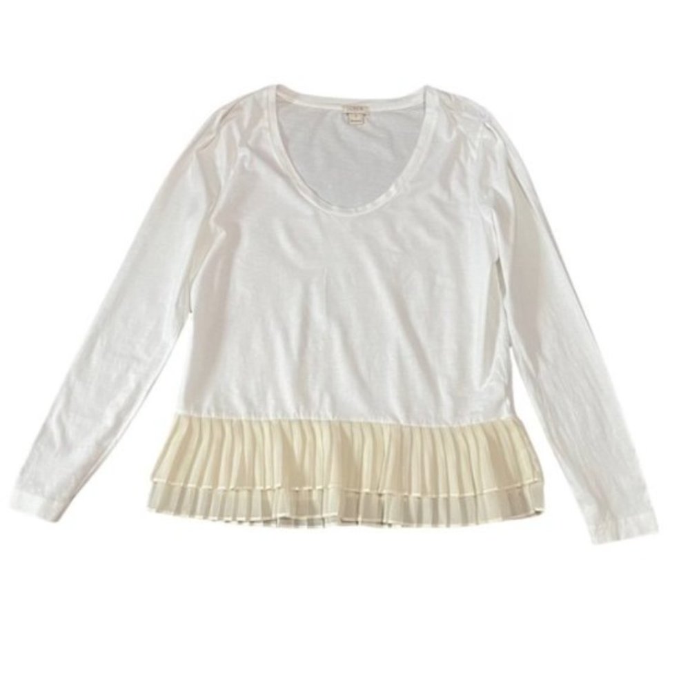 J. Crew Factory Off-White Long Sleeve Pleated Hem T-Shirt